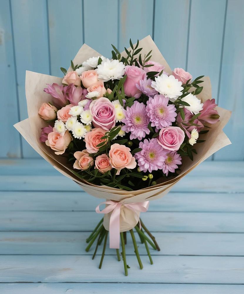 Букет цветов из: Хризантемы, Розы и Альстромерии в Полазне
