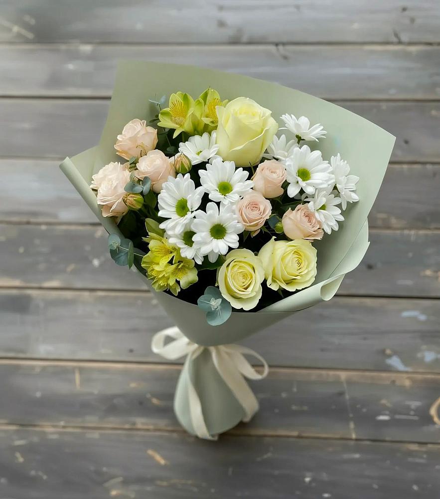 Букет цветов из: Альстромерии, Розы и Хризантемы в Полазне