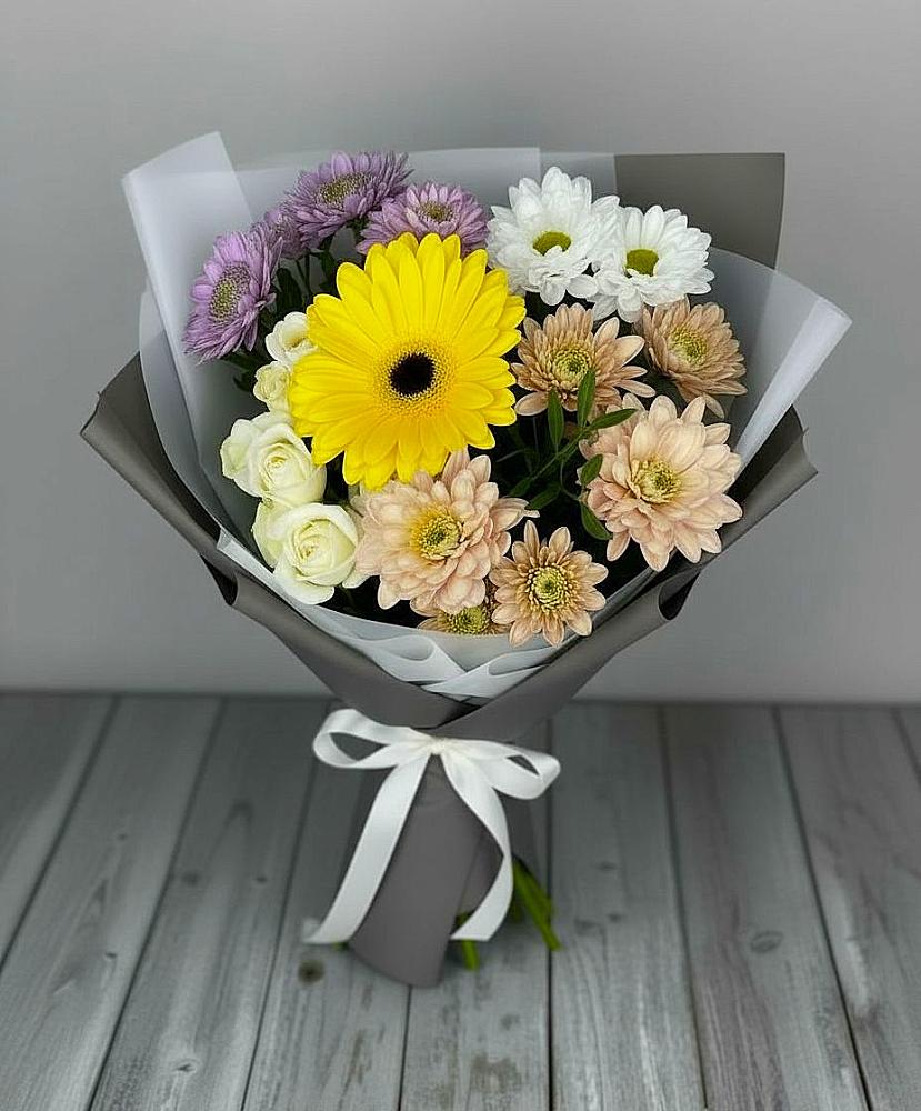 Букет цветов из: Розы, Герберы и Хризантемы в Полазне