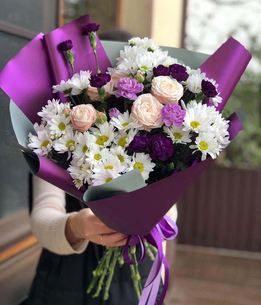 Букет цветов из: Хризантемы, Гвоздики и Розы в Полазне