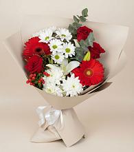 Букет цветов из:  Розы, Хризантемы, Герберы и Лилии #REPLACE_PRED# Полазне
