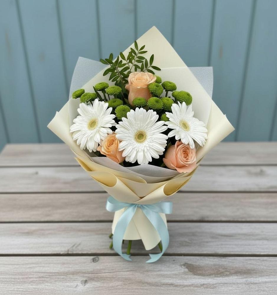 Букет цветов из: Герберы, Розы и Хризантемы в Полазне
