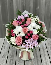 Букет цветов из:  Альстромерии, Гвоздики, Розы и Хризантемы в Полазне