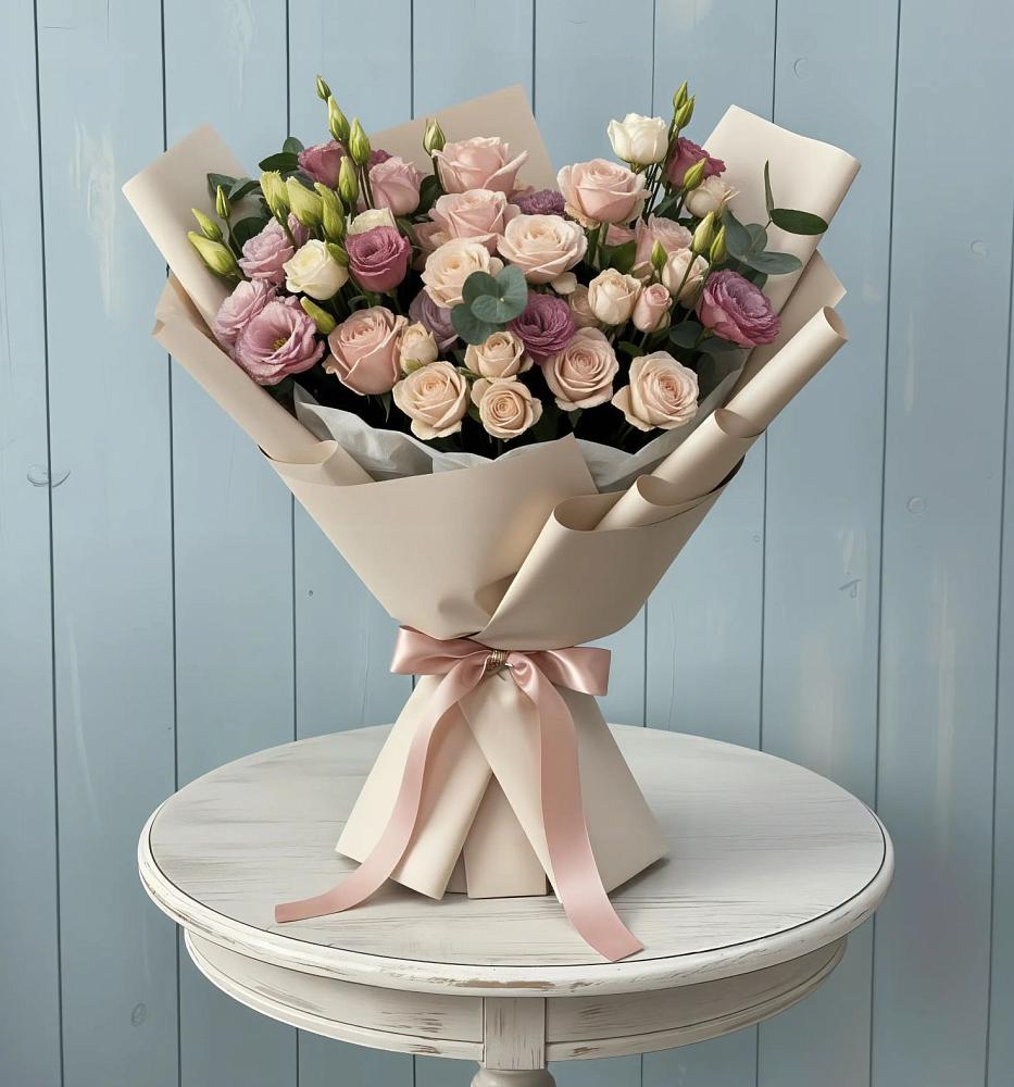 Букет цветов из: Розы и Лизиантусы в Полазне